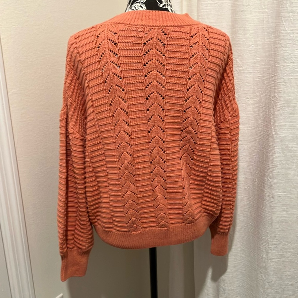 Marc New York Burnt Orange Cotton Crew Neck Sweater with Cable Knit - Picture 4 of 5